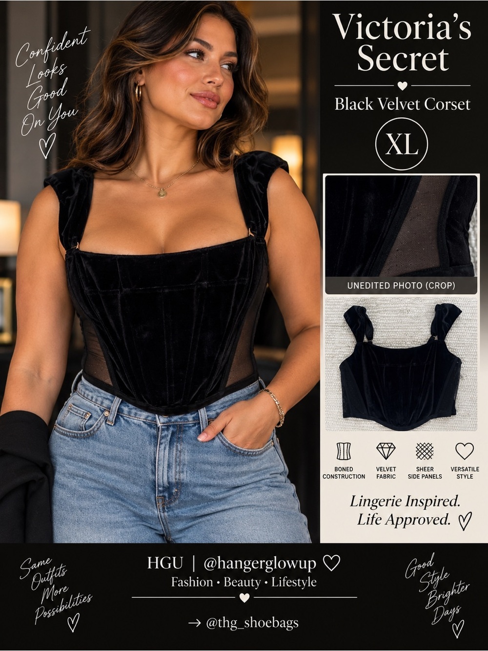 Victoria’s Secret Black Velvet Corset Bustier Top NWT XL